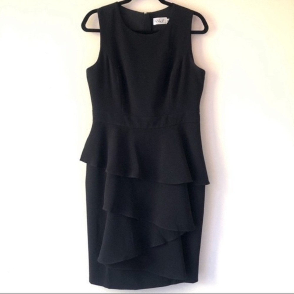 Eliza J LIttle Classic black dress cascading ruffle sleeveless size 10 worn 1x